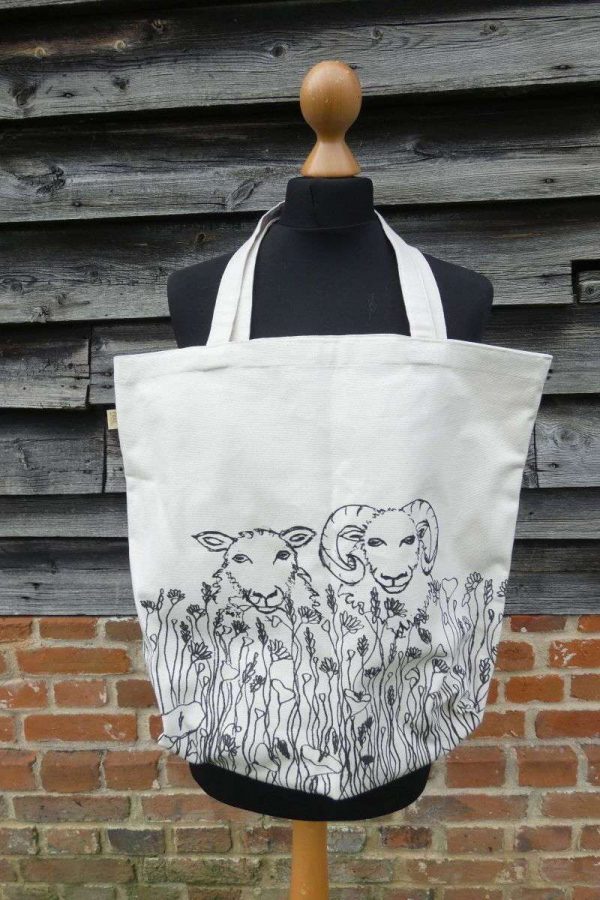 printed organic cotton shopping bag with shetland sheep design