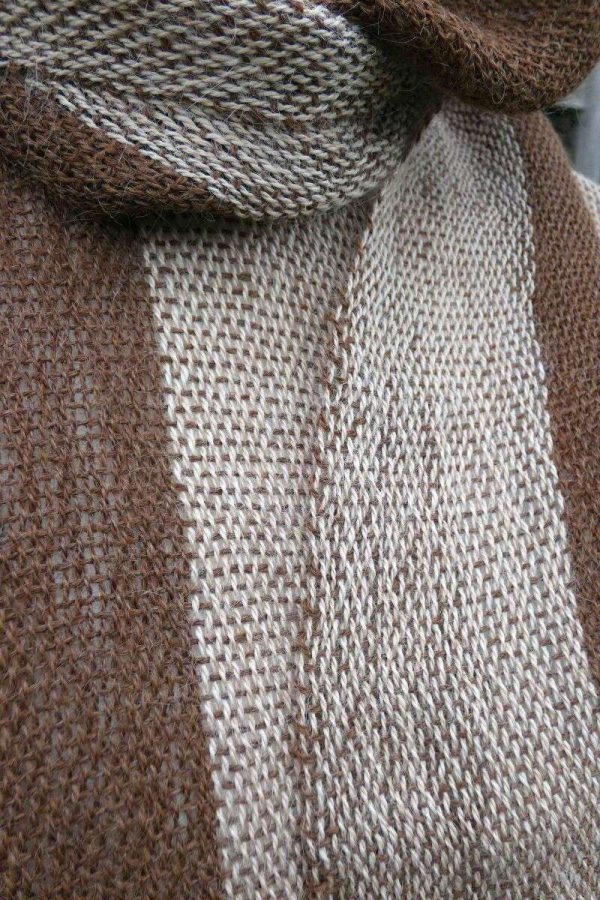 handwoven alpaca scarf loose weave neckline detail