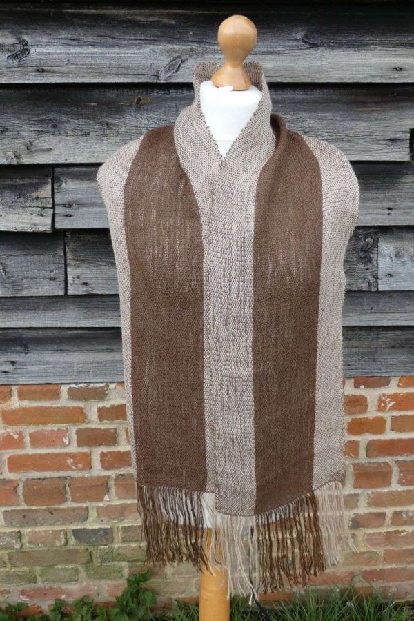 handwoven loose weave alpaca scarf on dress dummy