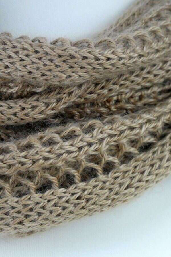 cappuccino colour scarf with lace detail close up