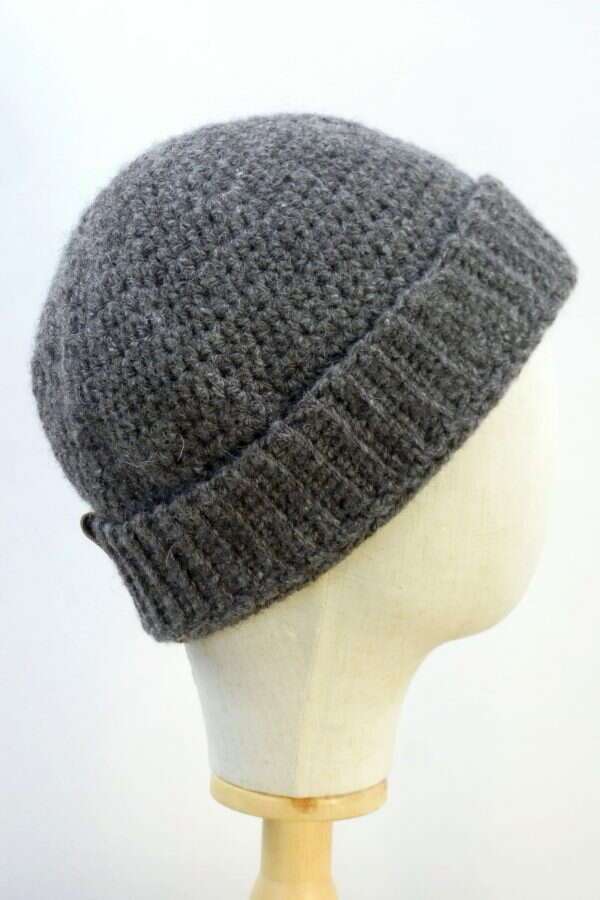 dark grey shetland wool hat on a display head