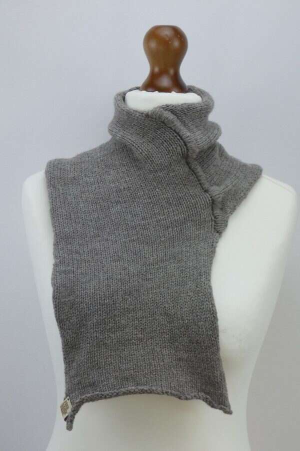 shetland wool snood and scarf combined. Mid grey. Machine knit