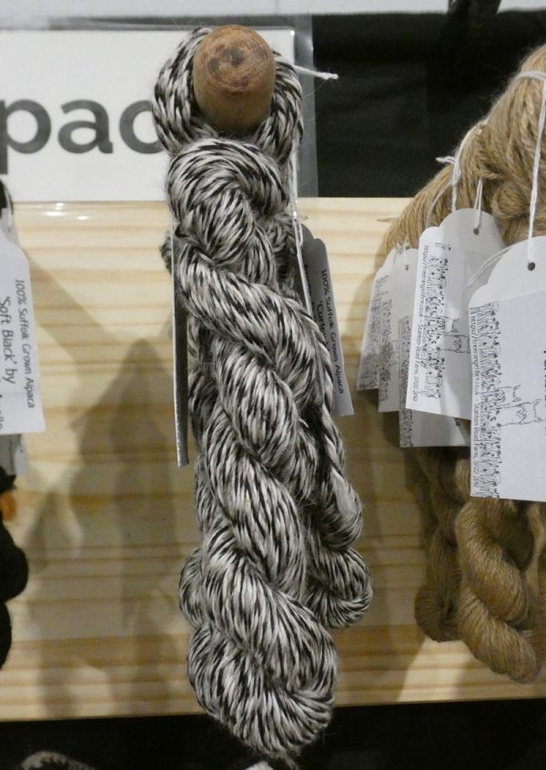 black white and grey alpaca yarn in skein