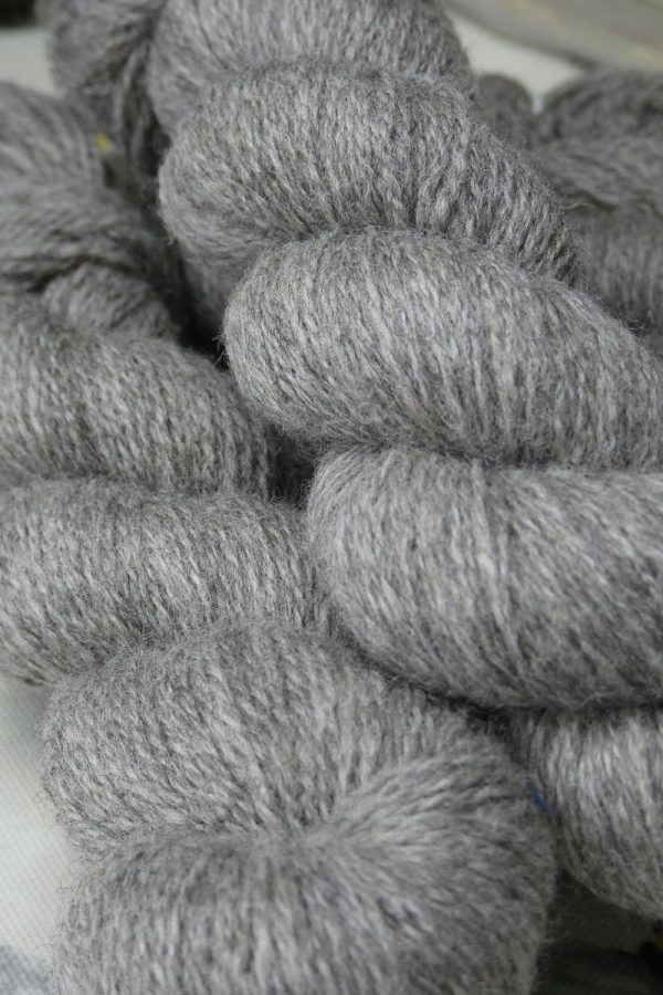 mid grey laceweight shetland yarn in skein close up