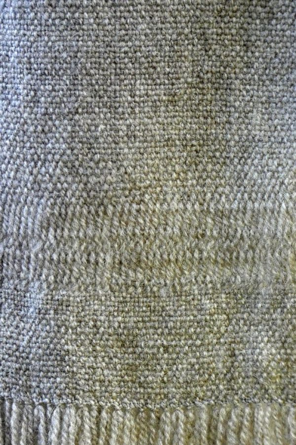 shetland laceweight woven scarf with close up of leno lace detail