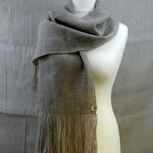 grey shetland laceweight woven scarf on dress dummy