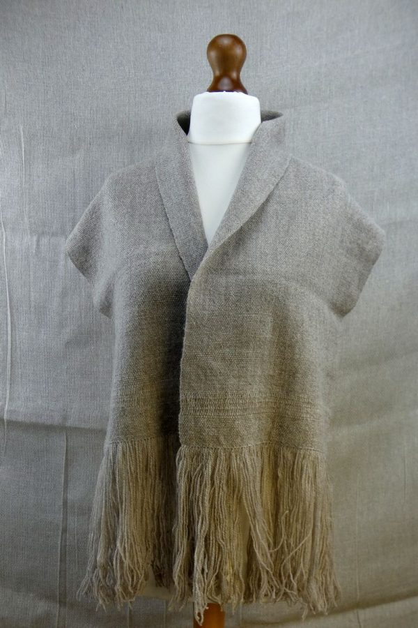 grey shetland laceweight woven scarf on dress dummy