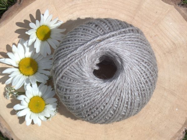 ball of alpaca yarn in a dove grey colour