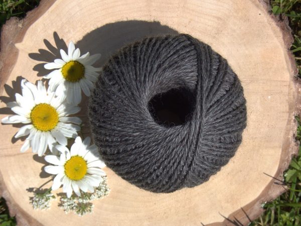 ball of alpaca yarn in a slate grey colour