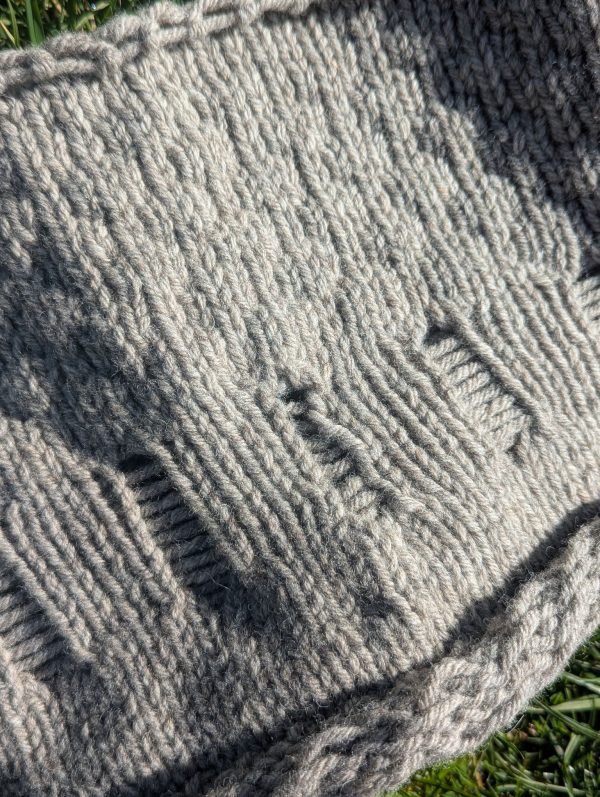 light grey shetland wool snood close up