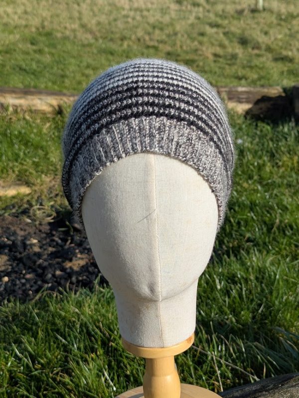 alpaca beanie in black and white stripes