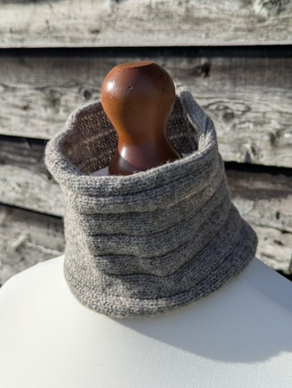 mid grey shetland wool machine knitted snood cowl