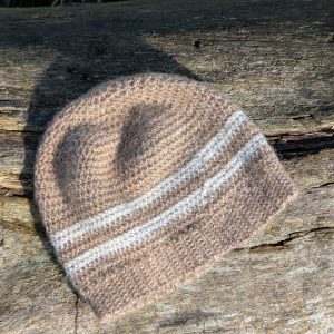 baby hat in brown and light grey stripe