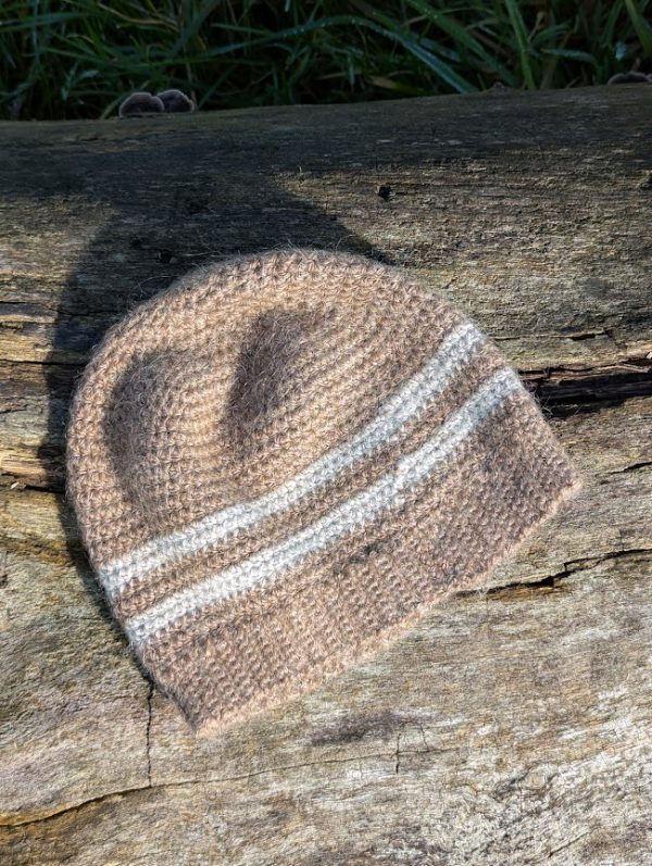 baby hat in brown and light grey stripe