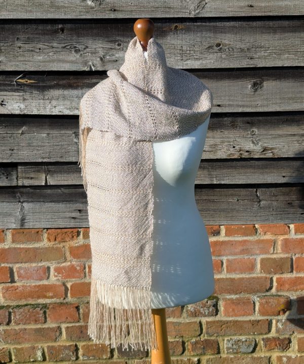 leno lace woven scarf wrapped around display dummy