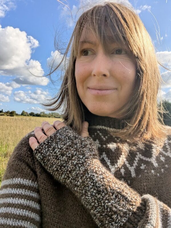 alpaca wrist warmers in multi coloured yarn