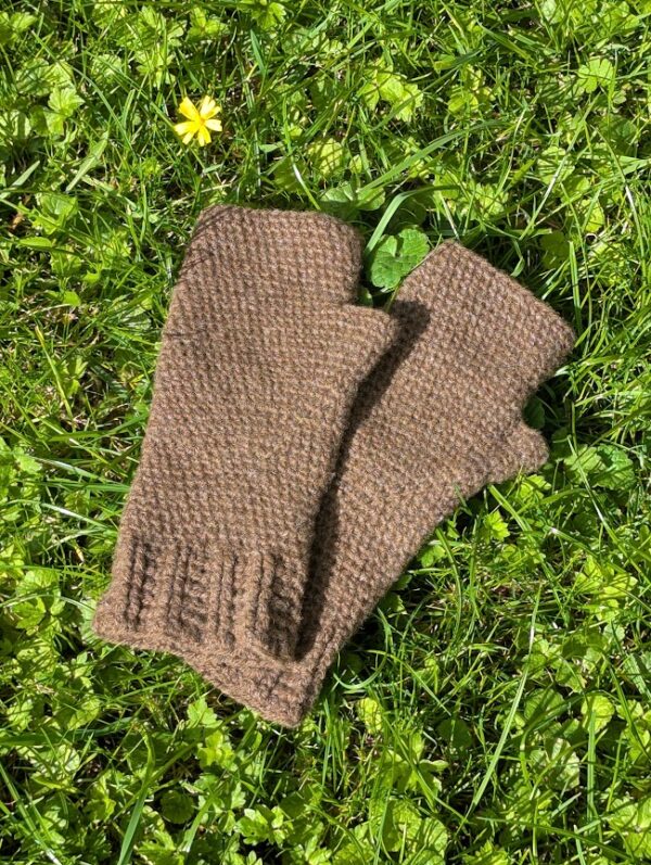 moorit brown wrist warmers in shetland wool