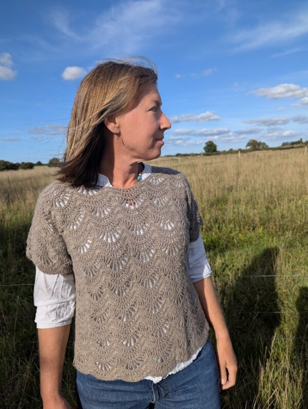 ripple pattern crochet t shirt in slate grey alpaca