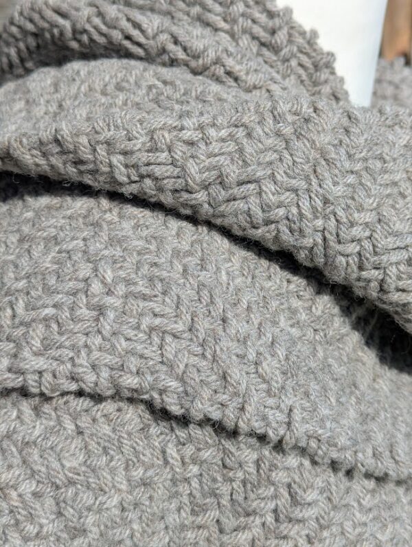 grey shetland wool woven scarf close up