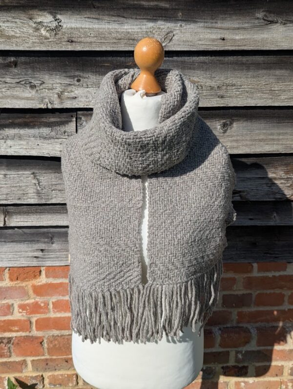 Shetland wool woven scarf double wrapped around dress dummy