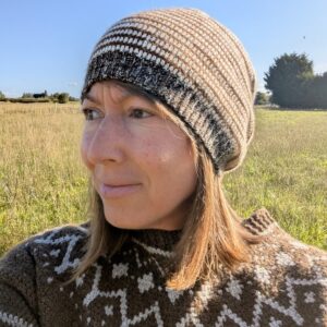 striped slouchy beanie in 100% alpaca yarn