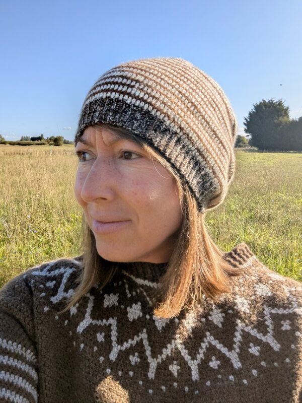 striped slouchy beanie in 100% alpaca yarn