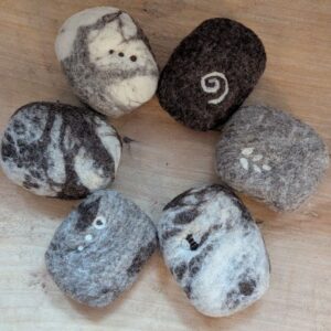 felted soaps in natural colours with southdown sheep wool